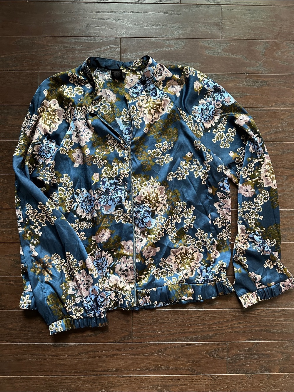 Floral Zip-Front Shirt Jacket - Blue
